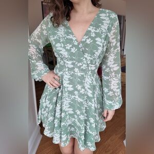 Floral Green Wrap Dress